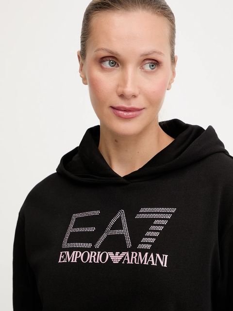 EA7 Emporio Armani bluza damska kolor czarny z kapturem wzorzysta AF15831.7W000537