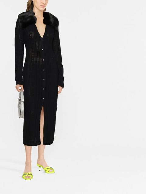 Blumarine faux-fur collar knitted dress - Black