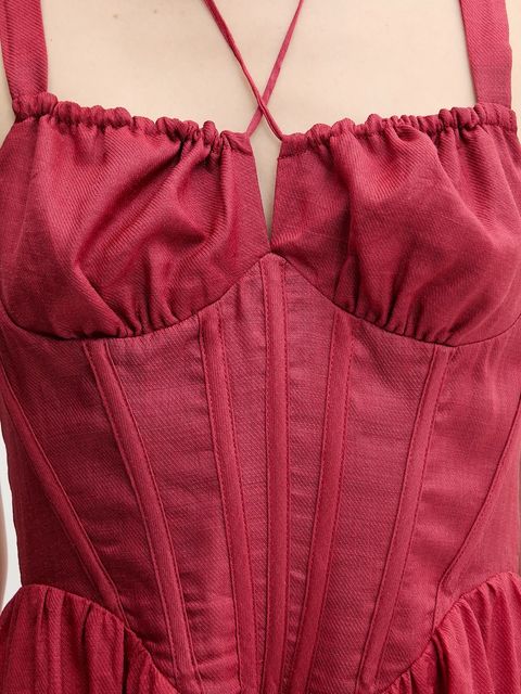 Bardot sukienka ESRA kolor czerwony maxi rozkloszowana 59237DB