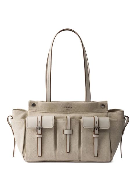 Prada Route large canvas and leather tote bag - Neutrals - zdjęcie produktu nr 1