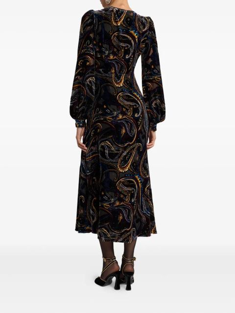ETRO velvet paisley-foliage motif wrap midi dress - Black