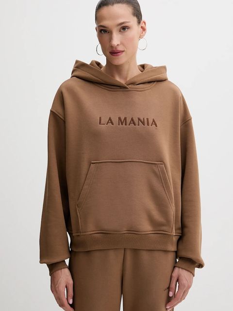 La Mania bluza BROOK damska kolor brązowy z kapturem z aplikacją BROOK - zdjęcie produktu nr 1