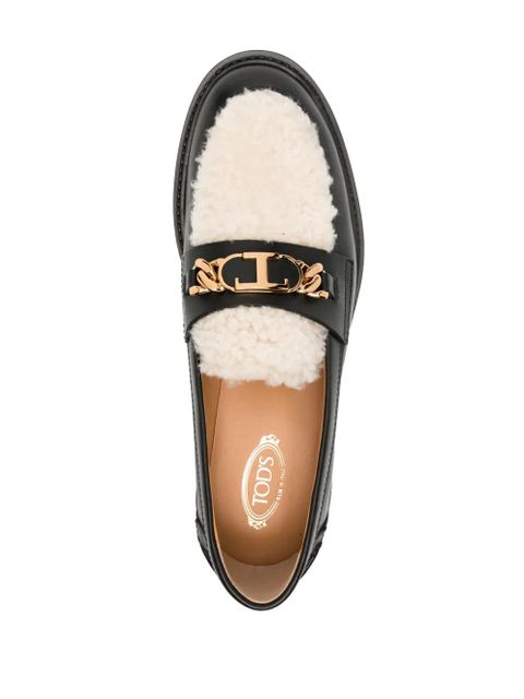 Tod's logo-chain shearling-panel loafers - Black