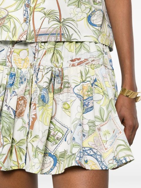 Maje postcard-print ruffled skirt - Green