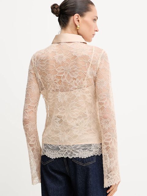 Guess koszula ANTOINETTE damska kolor beżowy regular z kołnierzykiem klasycznym W5YH58 WHDY0