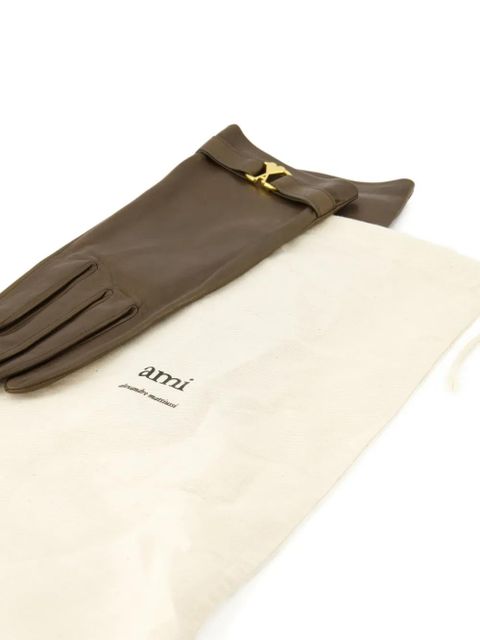 AMI Paris Ami De Coeur leather gloves - Brown