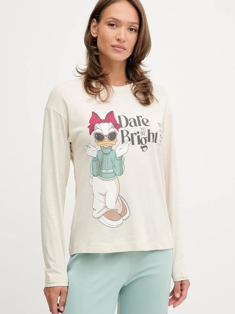 United Colors of Benetton longsleeve piżamowy damska kolor beżowy 3Y5E3M07Q - zdjęcie produktu nr 1