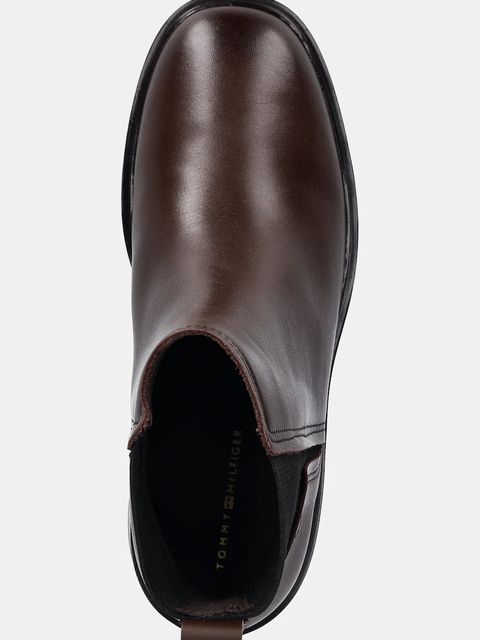 Tommy Hilfiger sztyblety skórzane TH MINIMAL LEATHER CHELSEA damskie kolor brązowy na słupku FW0FW08978