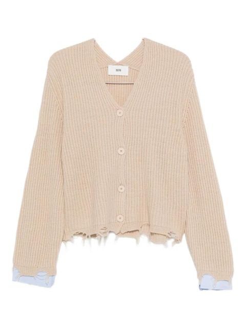 SOLOTRE V-neck distressed-finish cardigan - Neutrals