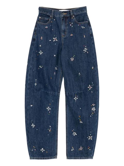 Self-Portrait crystal-flower embellished jeans - Blue - zdjęcie produktu nr 1