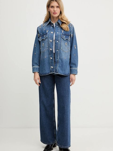 AllSaints koszula jeansowa damska kolor granatowy regular z kołnierzykiem klasycznym W121PD