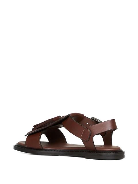 Weekend Max Mara fringed t-bar leather sandals - Brown