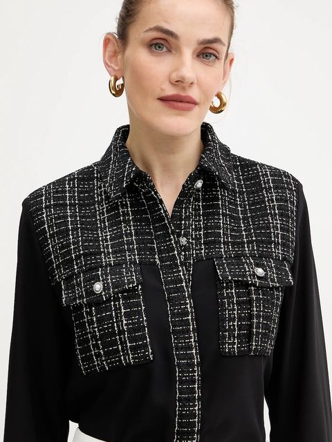 Guess koszula SANDRA damska kolor czarny regular z kołnierzykiem klasycznym W5BH55 W2382