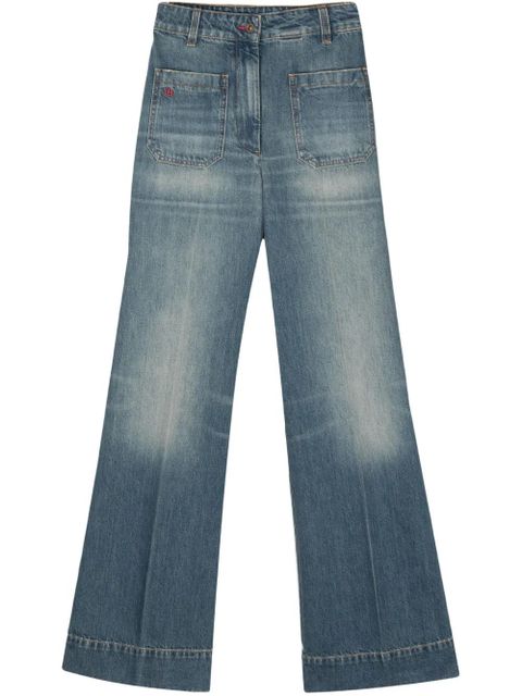 Victoria Beckham logo-embroidered wide jeans - Blue - zdjęcie produktu nr 1