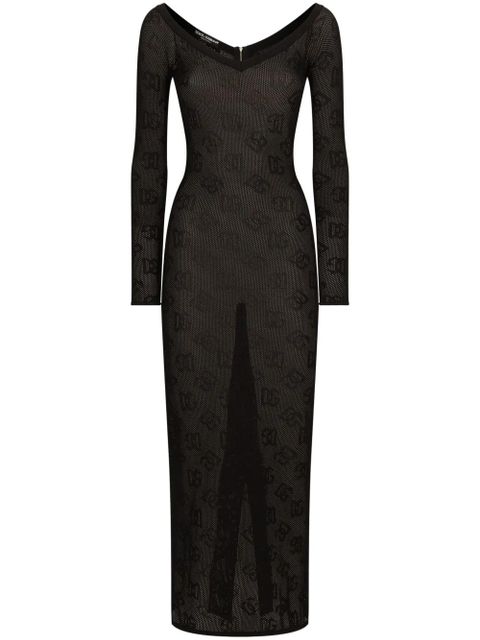 Dolce & Gabbana logo-jacquard V-neck maxi dress - Black - zdjęcie produktu nr 1