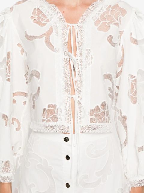 SANDRO floral lace-up top - White