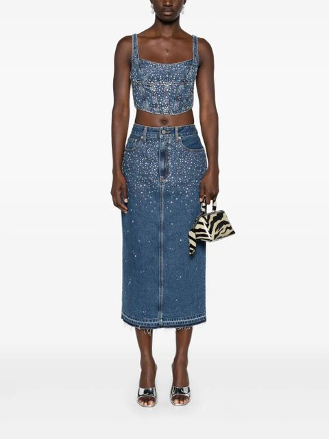 Alessandra Rich rhinestoned denim bustier - Blue