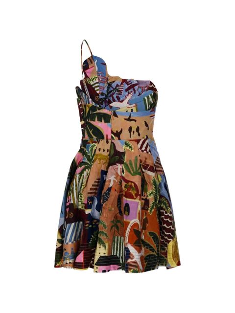 FARM Rio tropical painting scalloped dress - Blue