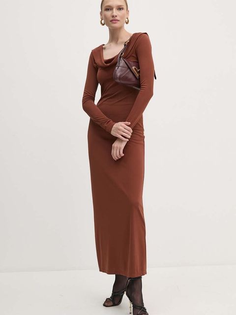 Twinset sukienka kolor brązowy maxi dopasowana 242TF2150