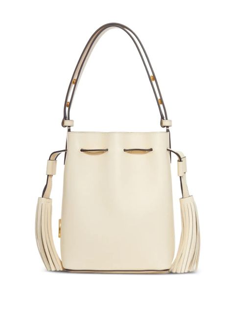 Valentino Garavani V-logo tassel leather bucket bag - Neutrals