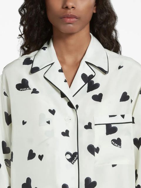 Marni Bunch of Hearts silk pajama shirt - White