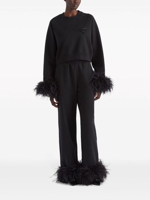 Prada feather-trim fleece track pants - Black