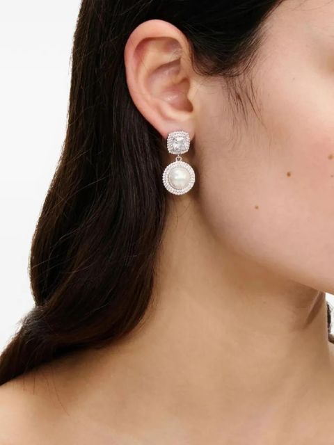 Self-Portrait crystal pearl drop earrings - Silver