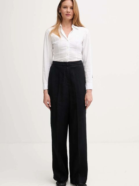 Tommy Hilfiger spodnie lniane damskie kolor czarny szerokie high waist WW0WW46823