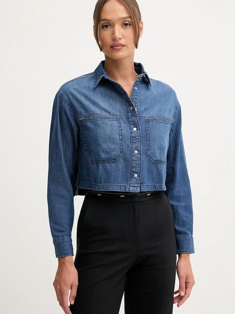 United Colors of Benetton koszula bawełniana jeansowa damska kolor niebieski relaxed z kołnierzykiem klasycznym 528SDQ0C7 - zdjęcie produktu nr 1