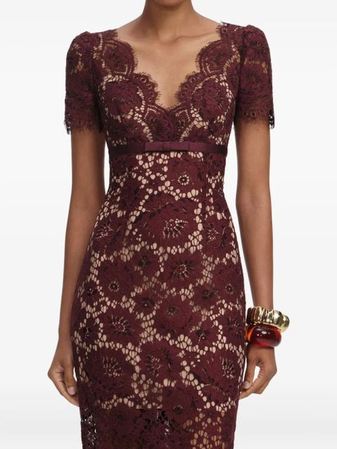 Self-Portrait floral lace midi dress - Red
