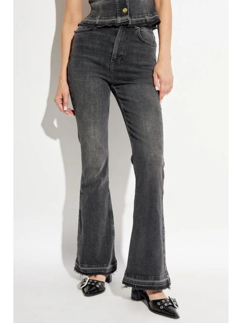 GANNI logo-patch high-waist flared jeans - Grey