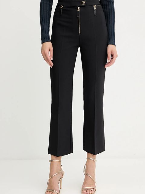 Elisabetta Franchi spodnie damskie kolor czarny dopasowane high waist PA10856E2 - zdjęcie produktu nr 1