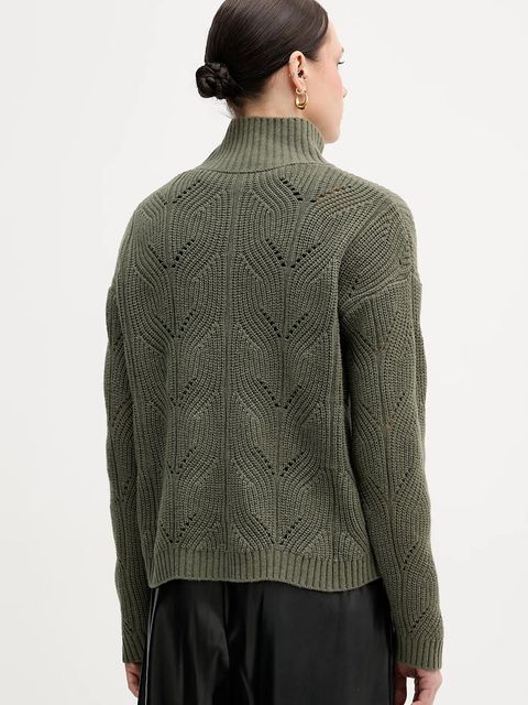 United Colors of Benetton sweter z dodatkiem wełny damski kolor zielony lekki z półgolfem 1FDFD10F2