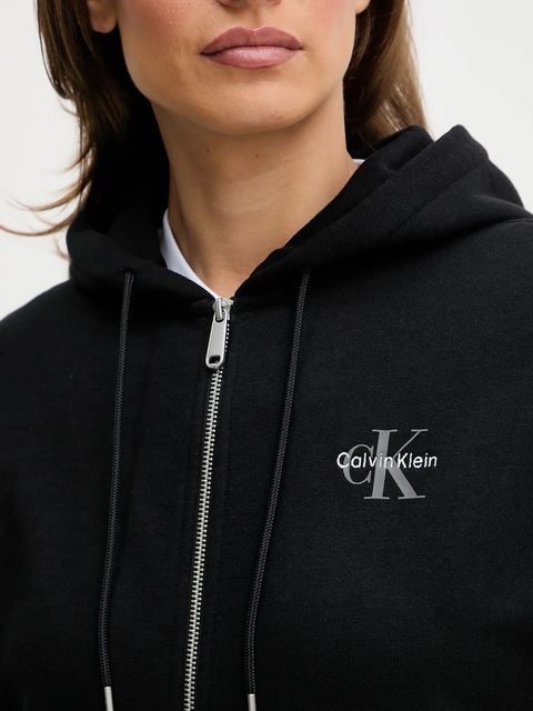 Calvin Klein Jeans bluza damska kolor czarny z kapturem z nadrukiem LV047B270G