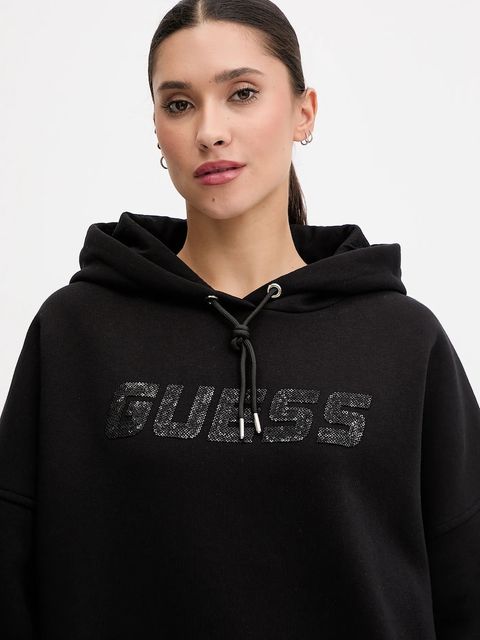 Guess bluza AELIA damska kolor czarny z kapturem z aplikacją V5BQ12 KB681