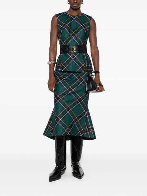 Alexander McQueen kickback-detail plaid skirt - Blue