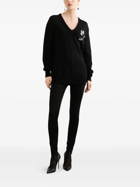Dolce & Gabbana V-neck embroidered sweater - Black - zdjęcie produktu nr 2