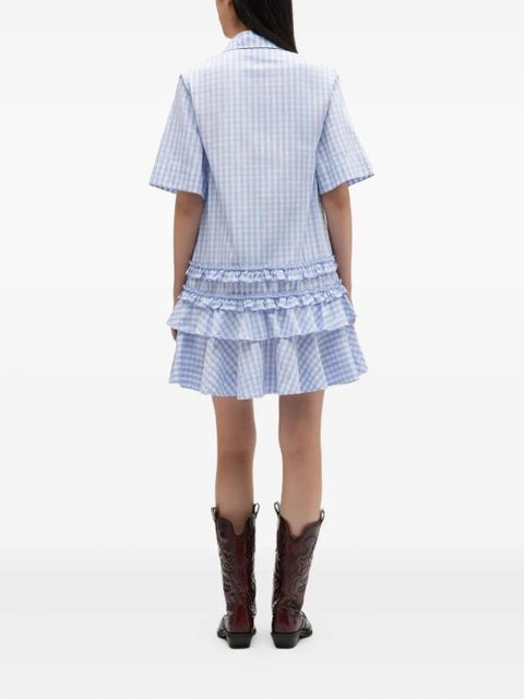 GANNI gingham-pattern ruffled mini dress - Blue - zdjęcie produktu nr 2