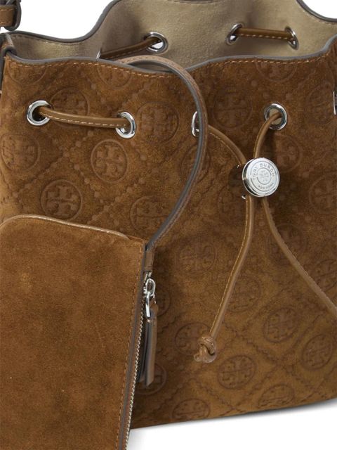Tory Burch T Monogram suede bucket bag - Brown