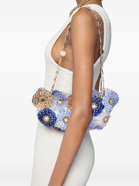 Rabanne flower-embellished chain-strap tote bag - Blue