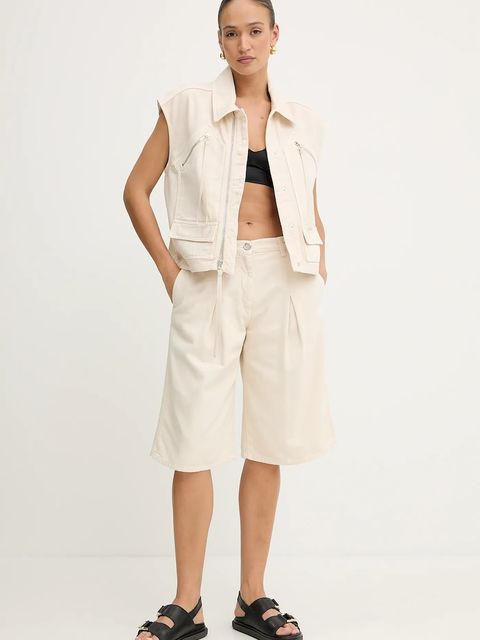 Pinko szorty bawełniane damskie kolor beżowy gładkie high waist 105245 A2M8 - zdjęcie produktu nr 2