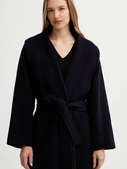 Liviana Conti płaszcz wełniany kolor granatowy F5WW70