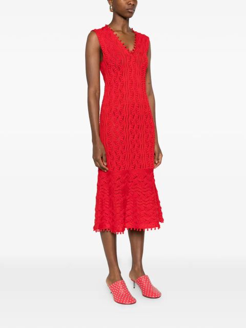 Jil Sander pom-pom V-neck midi dress - Red