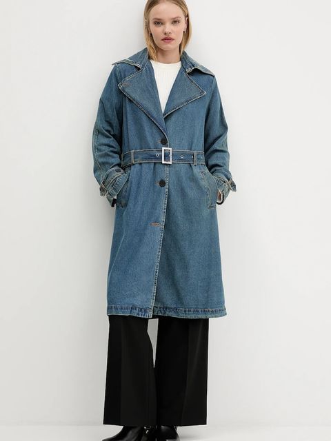 Desigual płaszcz jeansowy DENIMBIK kolor niebieski 25WWEW52