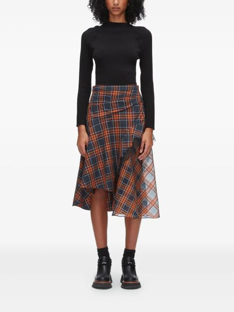 3.1 Phillip Lim lace-trim plaid asymmetrical skirt - Red