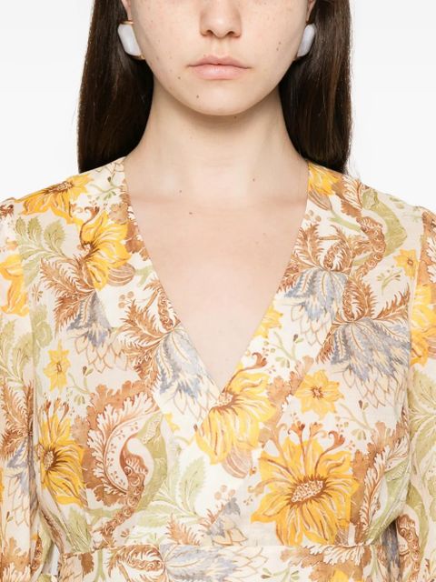 ZIMMERMANN ZIM DAYLIGHT MINI WRAP FRILL DRESS STAMP FLORAL CREAM - Neutrals