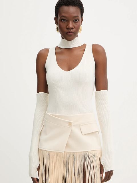 Haveone kamizelka damski kolor beżowy lekki z półgolfem MFP-P162 - zdjęcie produktu nr 1