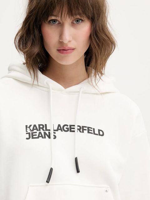 Karl Lagerfeld Jeans bluza damska kolor biały z kapturem z nadrukiem A2W20053