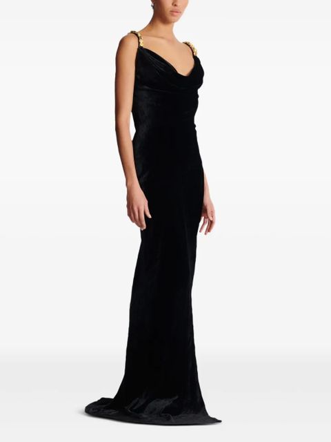 Balmain embellished velvet slit dress - Black
