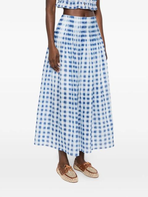 SANDRO check-pattern A-line midi skirt - White